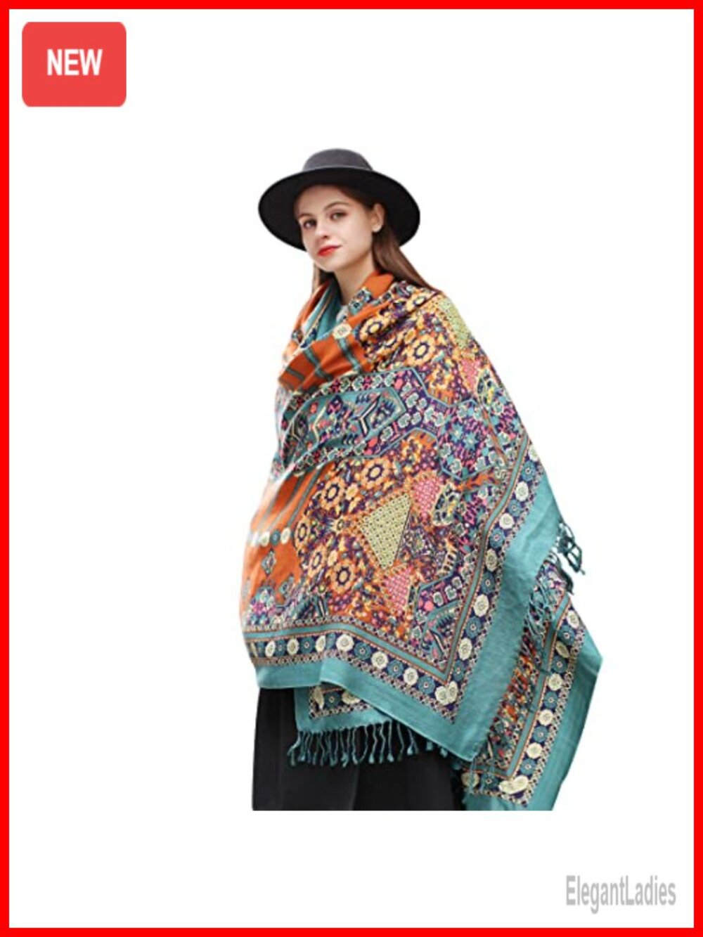 100% Merino Wool Oversized Pashmina Shawl Wrap Handmade Tassels